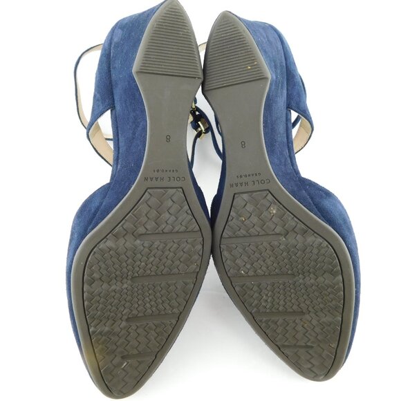COLE HAAN Royal Blue Navy Suede Leather Ankle Strap Wedge Heel Pumps 8 - Picture 7 of 7